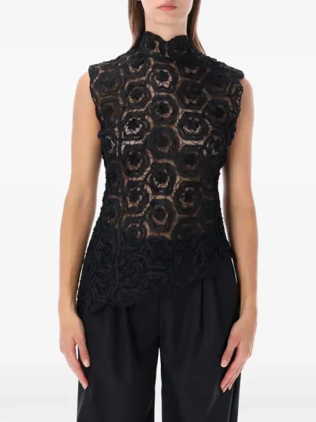 Top Opérasport cu model floral asimetric din dantelă negru