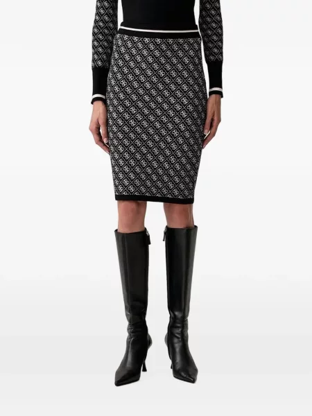Fustă midi Guess tricotate cu imagine negru