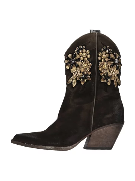 Lniane buty do kostki Elena Iachi brązowe