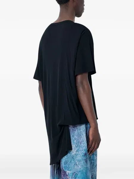 Asymetrické tričko Yohji Yamamoto s kulatým výstřihem černé