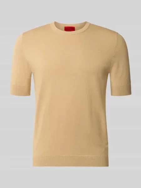 T-shirt o kroju slim fit z drobnego splotu model SAN CARL-CV' Hugo beżowa