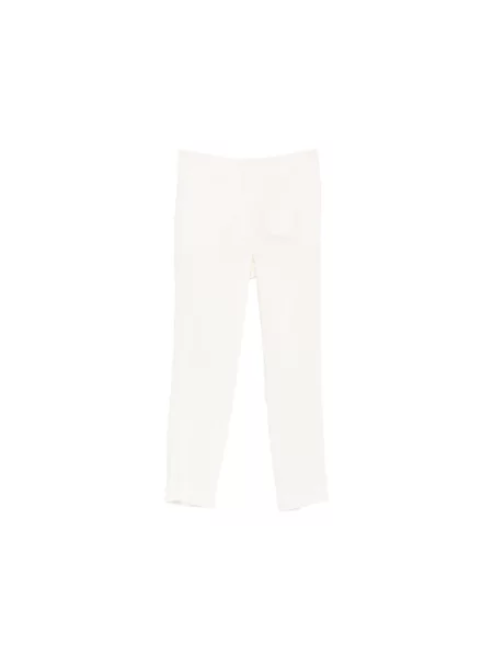 Marella Spodnie Kobieta Biały Len Mlmcaro Cropped Trousers beżowe