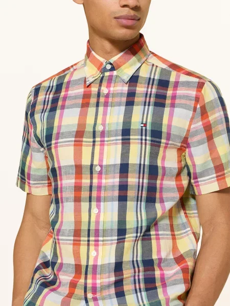 Tommy Hilfiger Košile S Krátkým Rukávem Regular Fit S Lnem oranžová / růžová žlutá