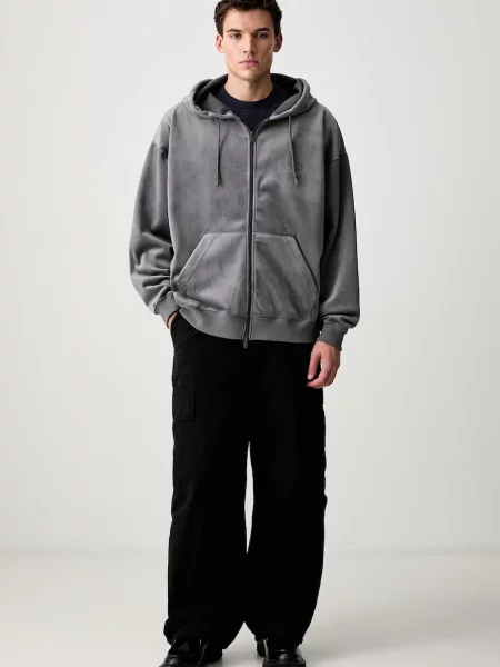 Бархатное худи Y-3 с капюшоном серое