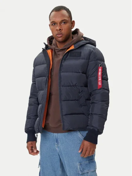 Férfi Alpha Industries kapucnis puffer dzseki Faux Down kabát rep.blue. Méret: L kék