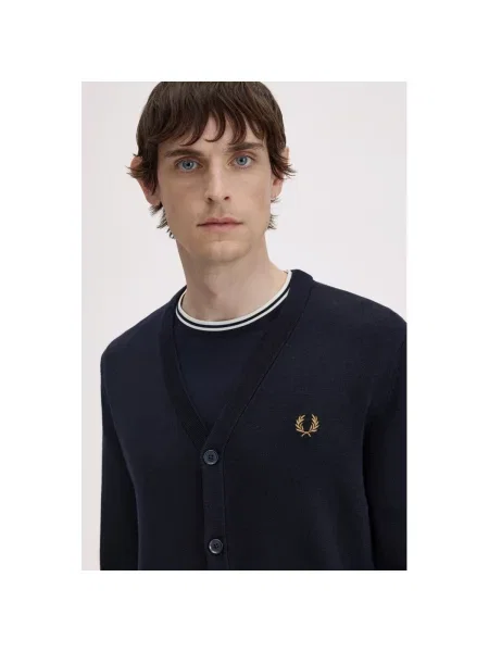 Cardigan Fred Perry clasic de lână albastru