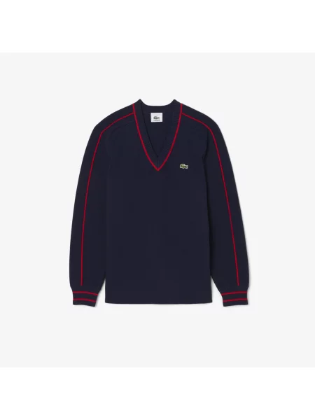 Lacoste Sweter Z Dekoltem V W Paski Archive Edition niebieski