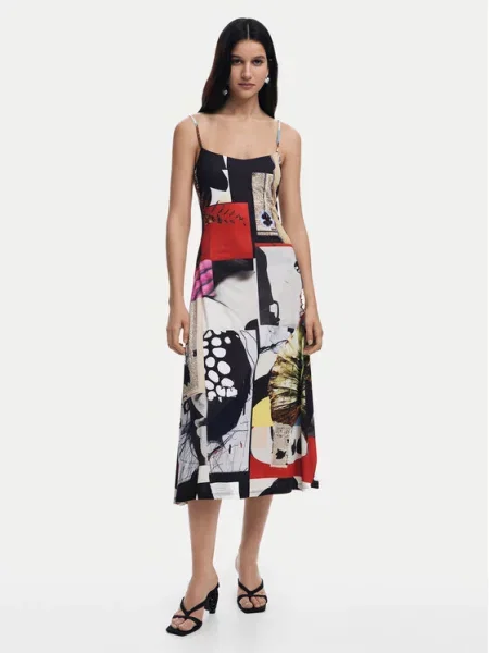 Desigual sukienka NEWSPAPER COLL maxi rozkloszowana czarny