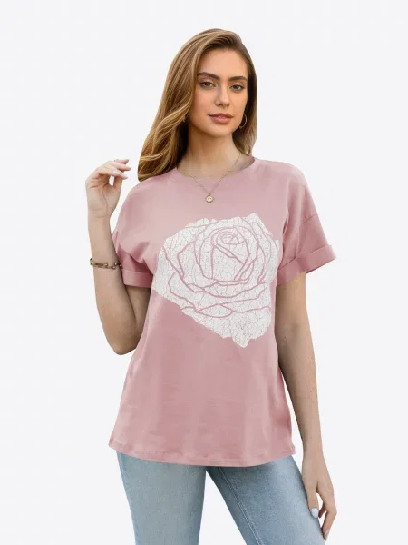 Imily Bela Tricou roz alb