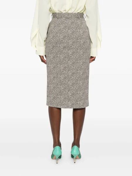 Fustă midi Rochas cu model herringbone până la genunchi gri