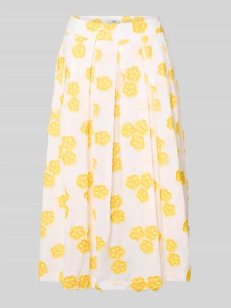 Spódnica midi z kwiatową aplikacją na całej powierzchni model ‘Kylie’ 0039 Italy żółta