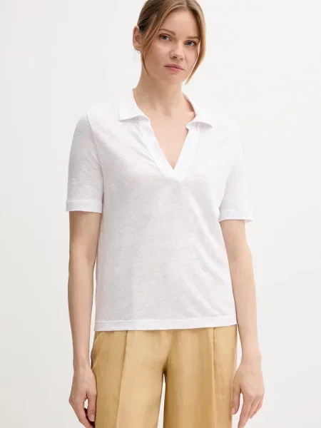 Ленена тениска с яка United Colors of Benetton дамска бяло