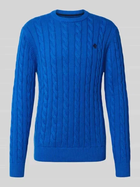 Sweter z dzianiny o kroju slim fit z czystej bawełny Mcneal niebieski