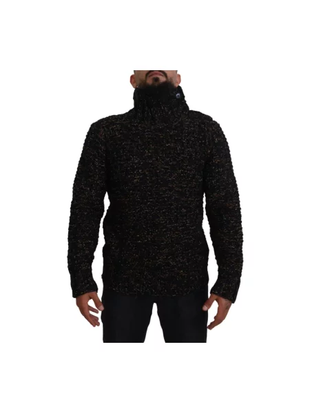 Lniany sweter Dolce And Gabbana z wysokim kołnierzem brązowy