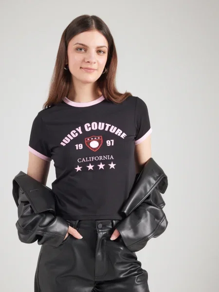 Juicy Couture Póló The Arched Football Ringer rózsa / piros piszkosfehér fekete