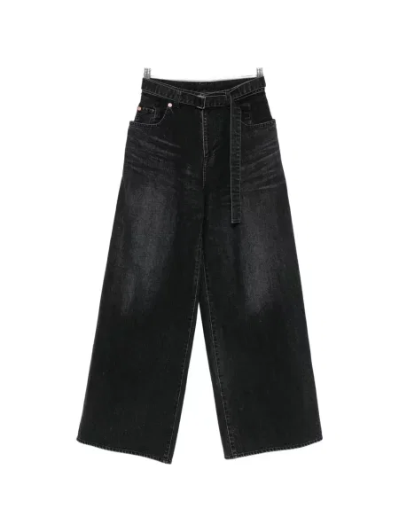Cu centură blugi cu picior larg Sacai negru
