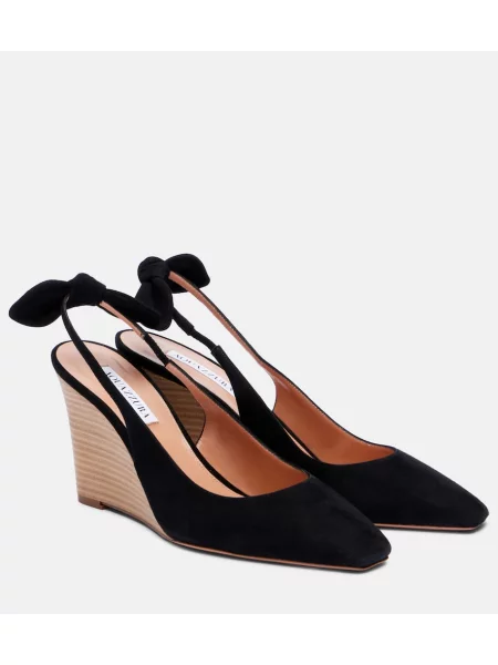 Semišové lodičky Aquazzura s mašlí černé