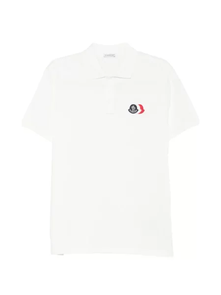 Tricou polo Moncler cu autograf alb