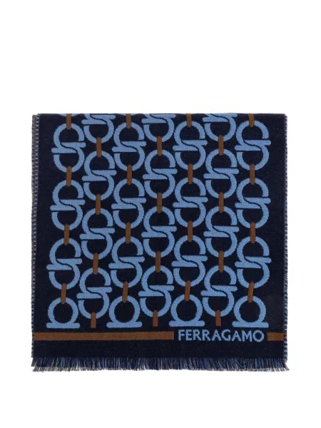 Fular Ferragamo cu franjuri din jacard albastru
