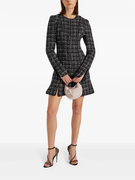 Rochie mini Genny în carouri din tweed de costum negru