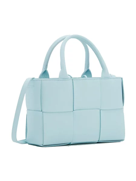 Shopperka Bottega Veneta skórzana niebieska
