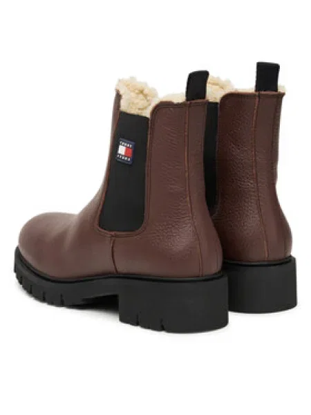 Tommy Jeans Členková obuv s elastickým prvkom Tjw Chelsea Boot Wl hnedá