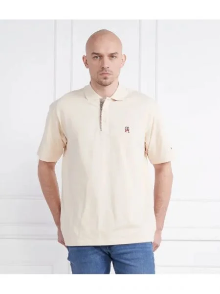 Tommy Hilfiger Tenisz póló MONOGRAM PLACKET ARCHIV bézs