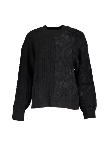 Sweter z golfem Desigual z wysokim kołnierzem z okrągłym dekoltem elegancki czarny