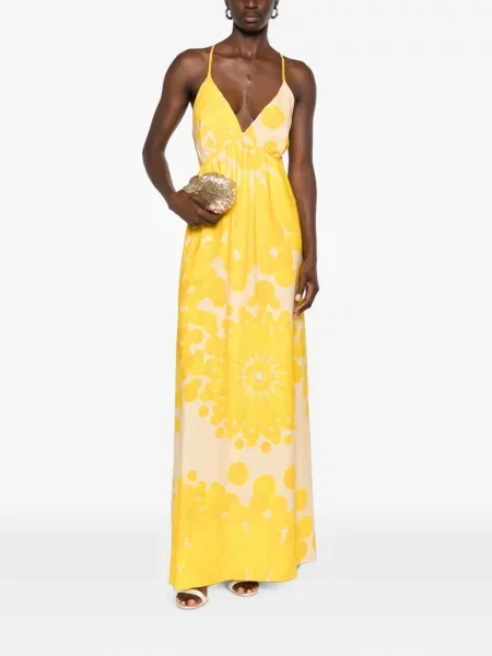Rochie maxi Themis Z cu model floral cu imagine galben