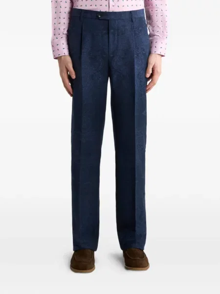 Žakárové kalhoty Etro s paisley potiskem modré