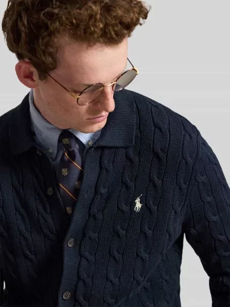 Kardigan rozpinany w kroju regular fit z czystej bawełny Polo Ralph Lauren granatowy