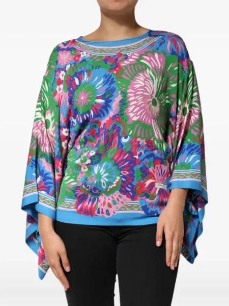 Top Dolce & Gabbana de mătase cu model floral cu imagine albastru