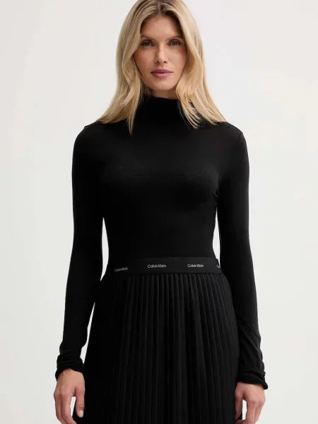 Calvin Klein longsleeve z dodatkiem wełny czarna