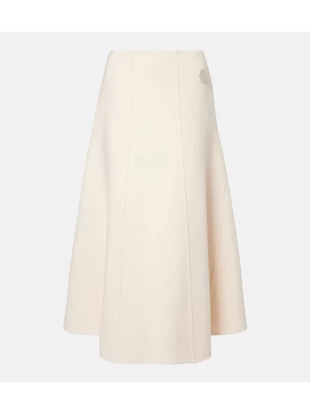 Fustă midi Moncler Genius de lână până la genunchi alb