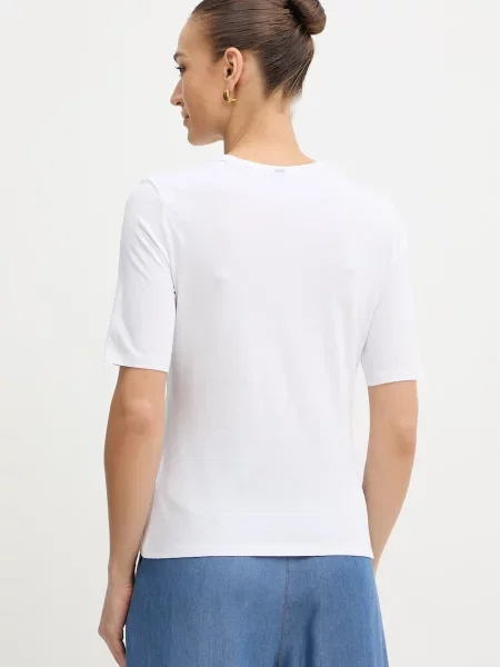 BOSS t-shirt basic z dodatkiem jedwabiu Evyta biały