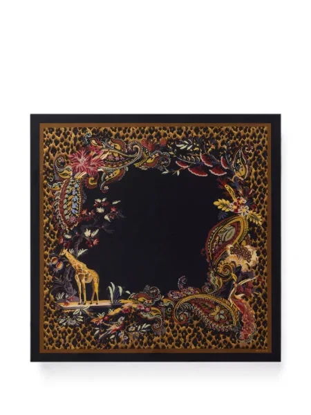 Fular Etro de mătase cu model paisley negru