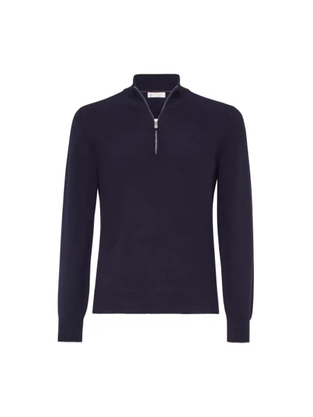 Sweter Brunello Cucinelli z kołnierzem niebieski