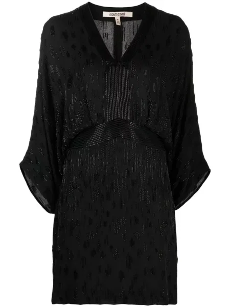 Rochie mini Roberto Cavalli de mătase scurtă de costum negru