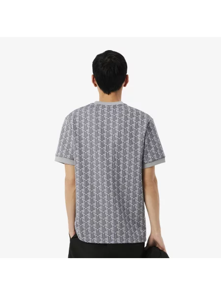 Lacoste Koszulka Żakardowa Z Monogramem szara