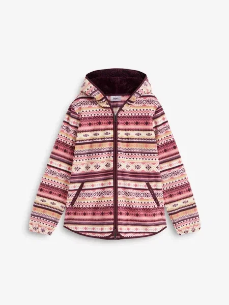 Bluza rozpinana z polaru w norweski wzór z kapturem biała