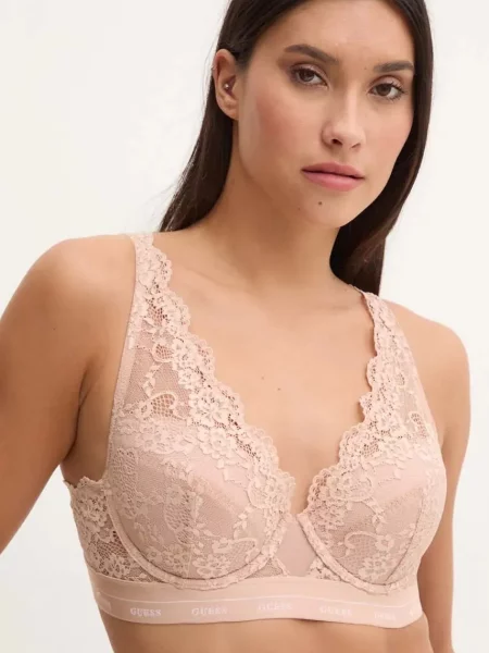 Сутиен Guess JANE оранжево от дантела с изчистен дизайн бежово