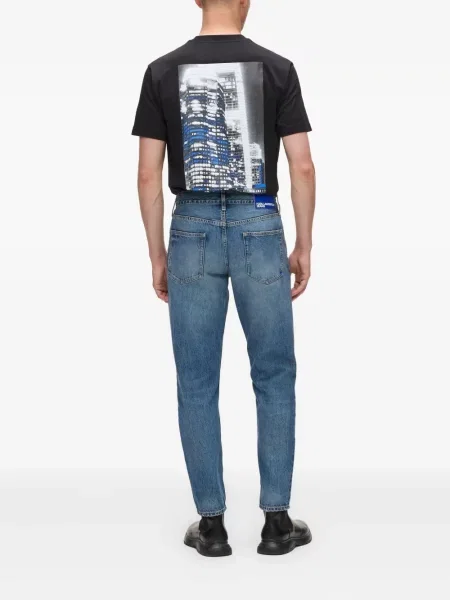 Blugi conici Karl Lagerfeld Jeans zdrențuiți albastru