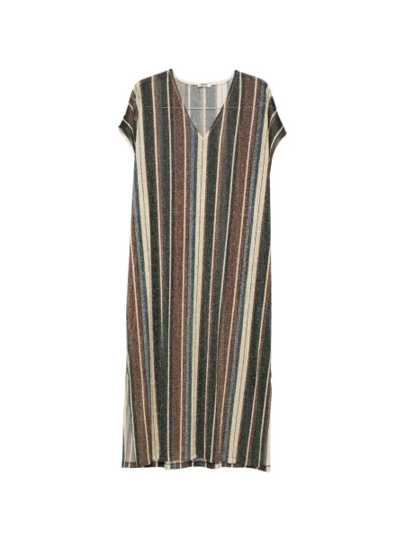 Sukienka maxi Siyu w paski z dekoltem w serek garniturowa zielona