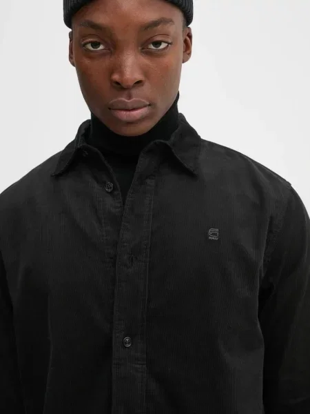 Риза G-Star Raw мъжка със стандартна кройка с класическа яка черно