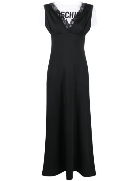 Maksi sukienka jeansowa Moschino Jeans z nadrukiem garniturowa czarna