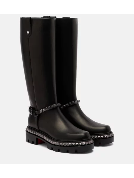 Kožené kozačky Christian Louboutin se cvočky černé