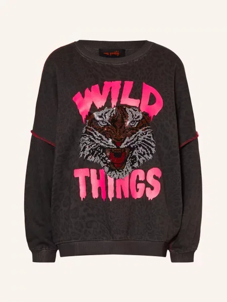 Miss Goodlife Oversized Mikina S Ozdobnými Kamínky tmavě šedá / neonově růžová černá