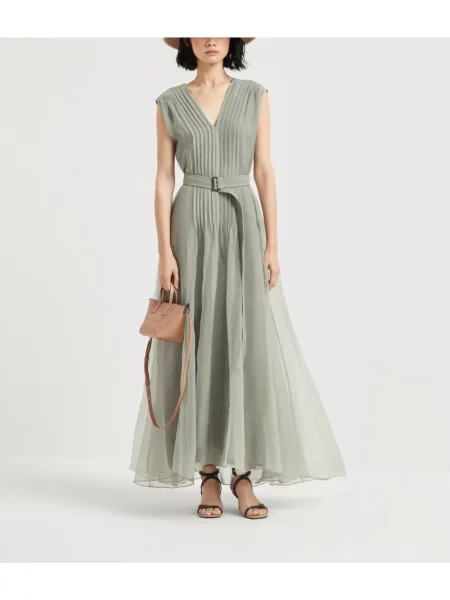 Rochie plisată Brunello Cucinelli plisat de costum verde
