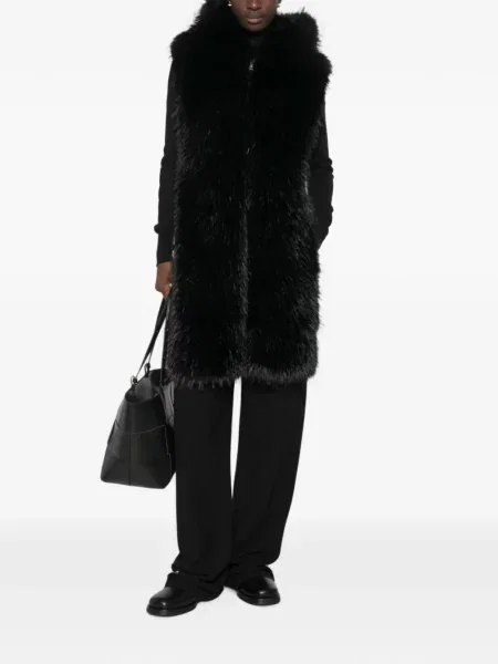 Vestă Moncler cu glugă cu blană negru
