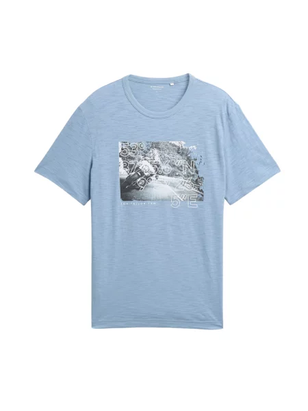 TOM TAILOR Tricou albastru amestec / negru alb